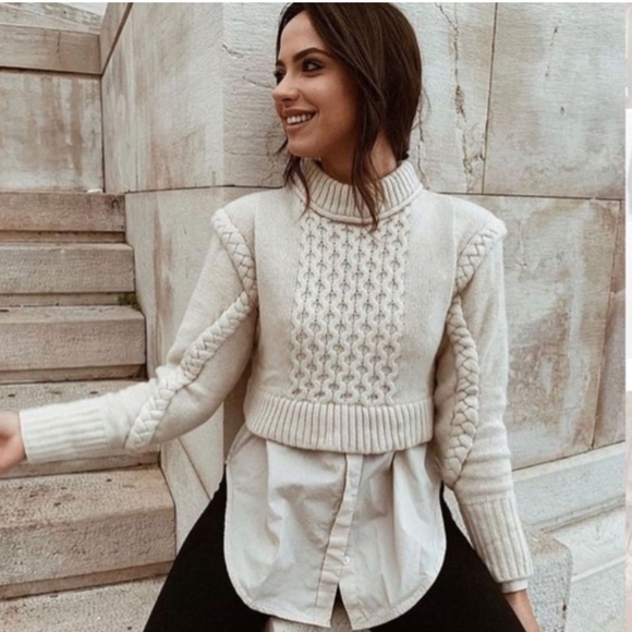 Zara Ecru Shoulder Pad Knit Sweater - Picture 1 of 7